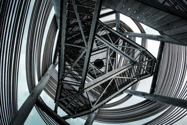 A captivating view of a modern spiral staircase structure in Lommel, Belgium.